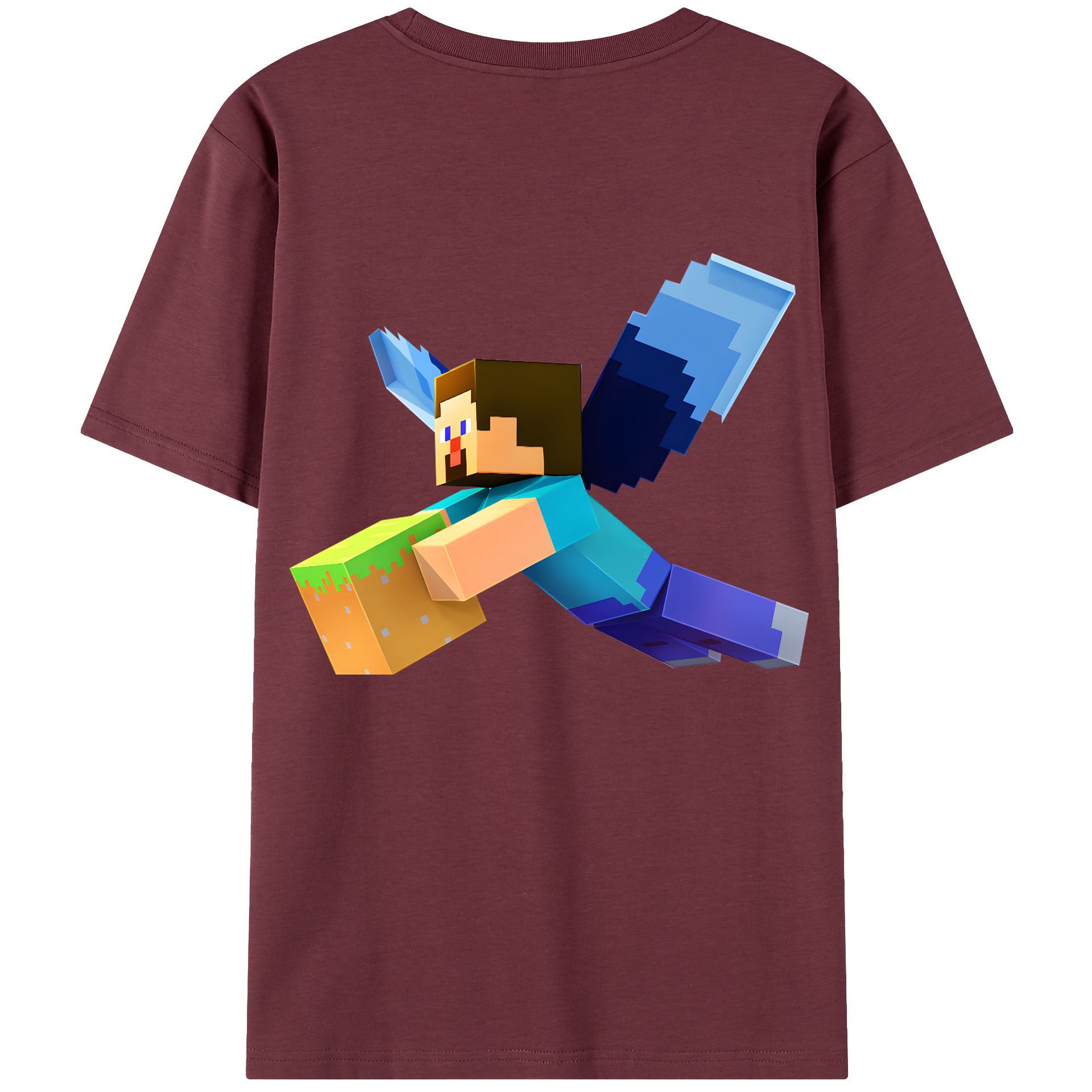 （画像用） マインクラフト ブロックの世界 Minecraft MC Block world 綿100％半袖Tシャツ（背面プリント）